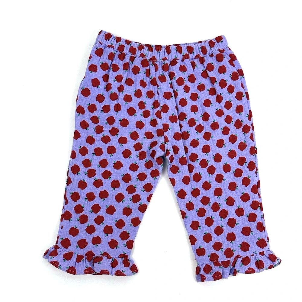 New Crewcuts J Crew Muslin Gauze Ruffle Top Pant Set Girl 6M 12M Apple Print